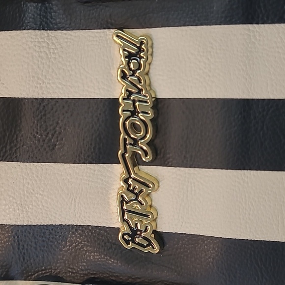Betsey Johnson Black & White Striped Shoulder Bag with Pearl/Sequin Butterfly - Picture 3 of 15